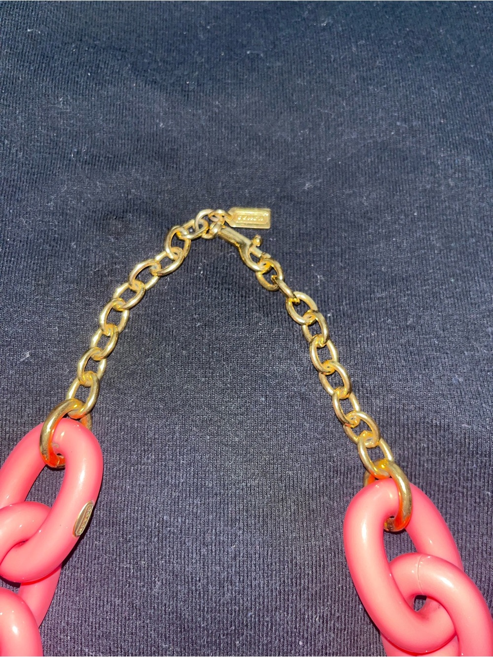 Coach Coral Pink Resin Chain Necklace with Gold-Tone Links - Picture 2 of 2